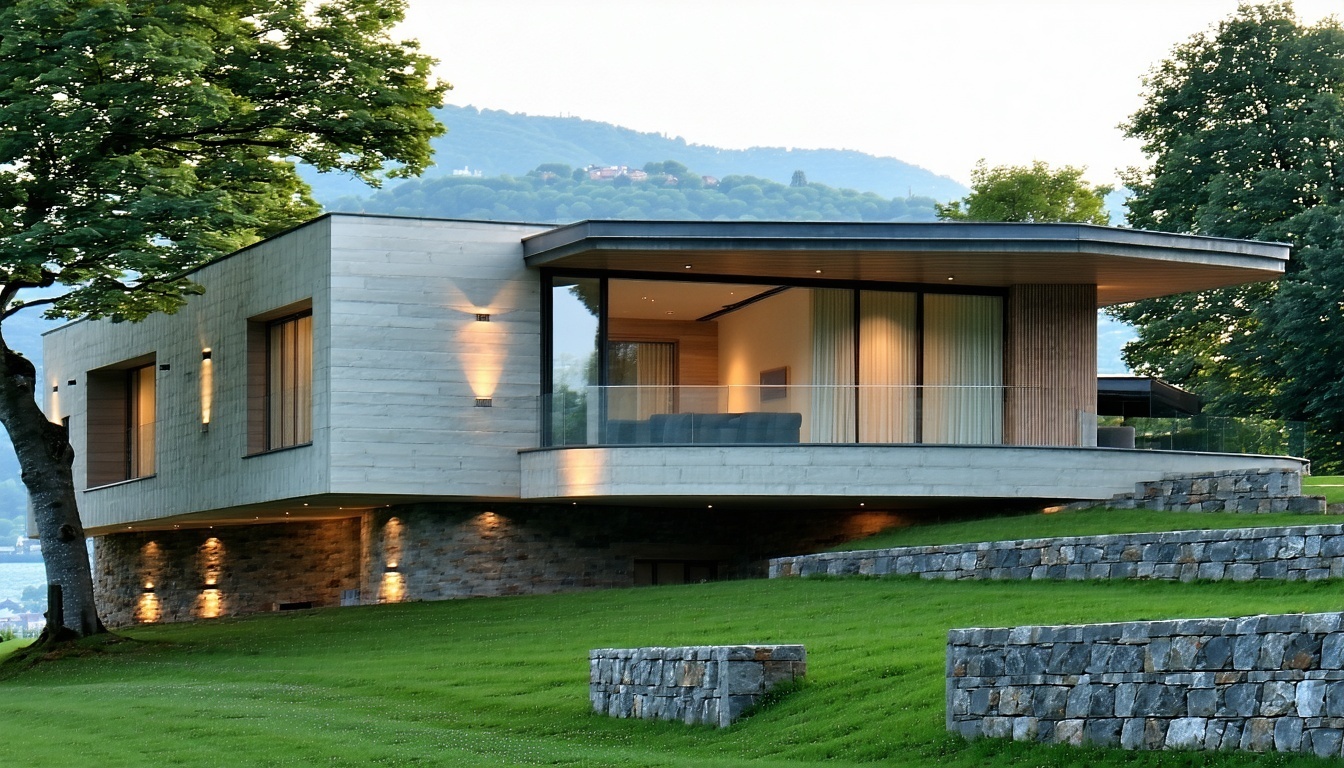 Architettura in acciaio con sbalzo su terreno complesso